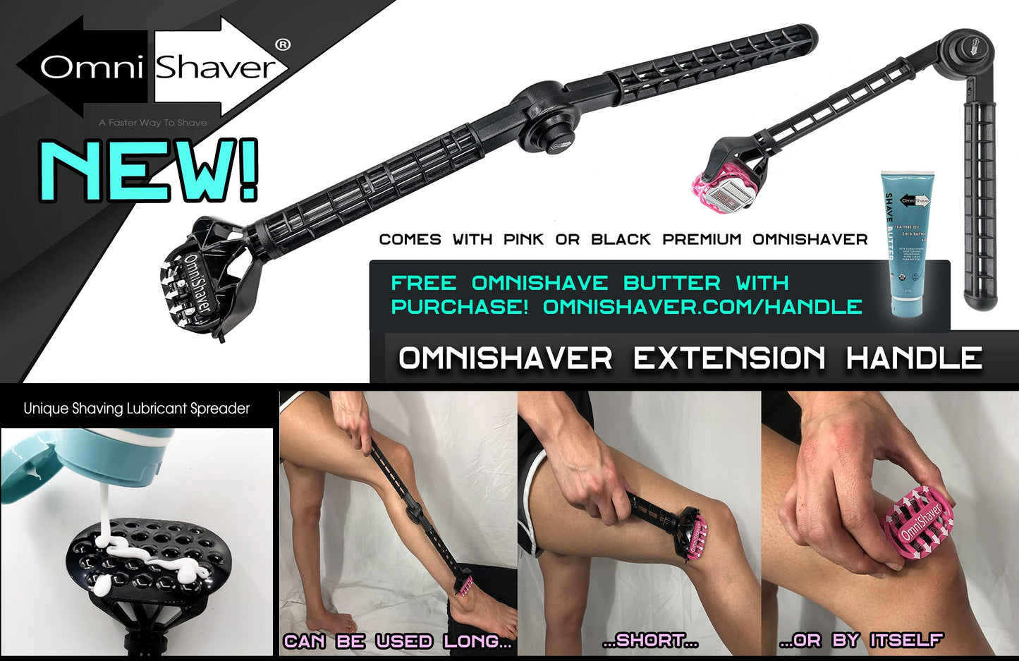 OmniShaver Extender Handle - Full Body Shaver for Men & Women with 20" Extension Holder - Adjustable & Foldable, Includes Detachable Lotion Applicator Beauty and Personal Care OmniShaver