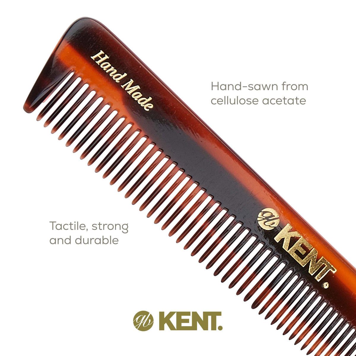 Kent 4T 6 Inch Double Tooth Dressing Comb, Coarse and Fine Grooming Comb for Hair, Beard, Mustache - Styling for Men, Women, and Kids. Made in England