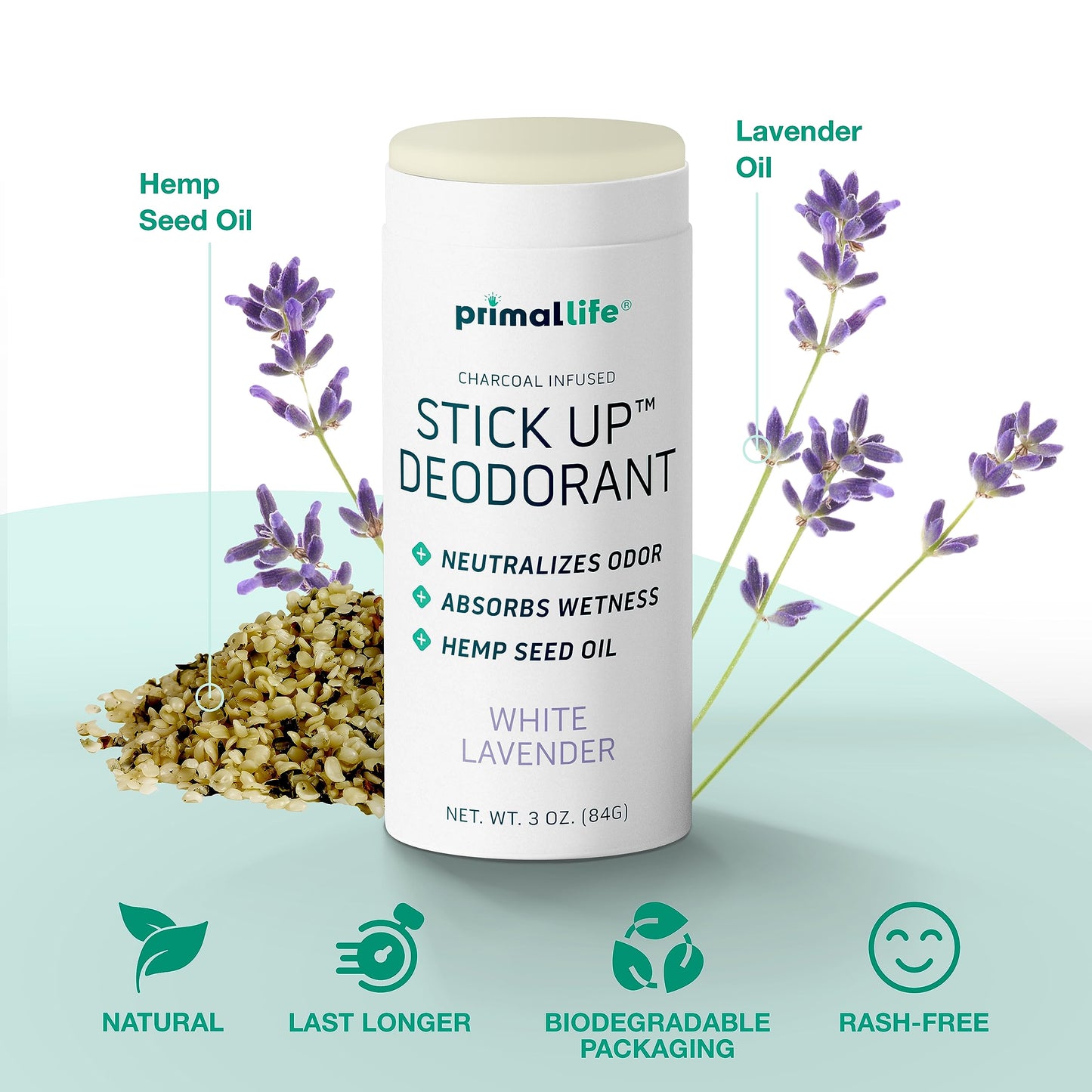 Stick Up Natural Deodorant for Women and Men with Bentonite Clay Powder, Arrowroot, Magnesium, Zinc, 3 oz. Vegan Deodorant for 3-4 months, White Beauty and Personal Care Primal Life Organics