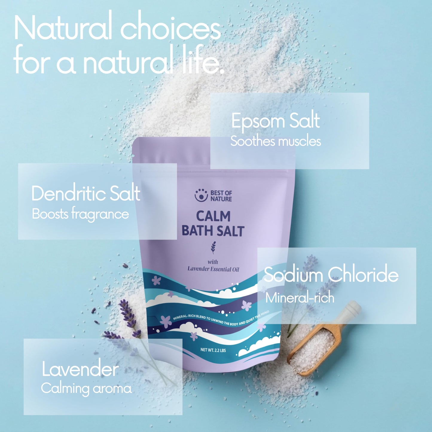 Best of Nature Calm Epsom Salt Bath Soak with Lavender Essential Oil, Mineral-Rich Bath Salts, Resealable Bag, 2.2 lb Beauty and Personal Care Best of Nature