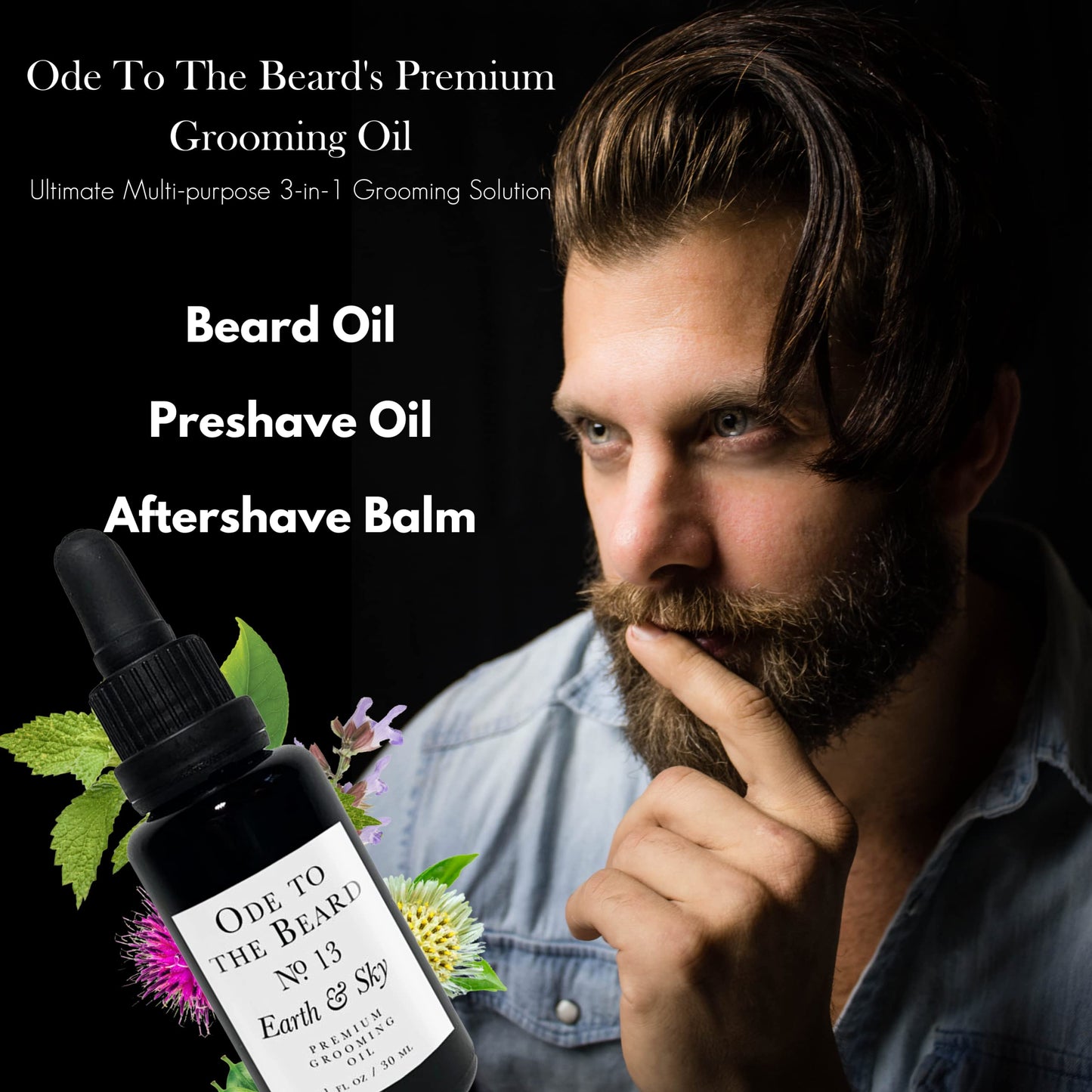 USDA Organic Beard Oil For Men, 3-in-1 Premium Grooming Oil with Argan Oil, Jojoba Oil, and More, For Beard Growth and Beard Wash - Ode To The Beard Beauty & Personal Care Vegan Mia