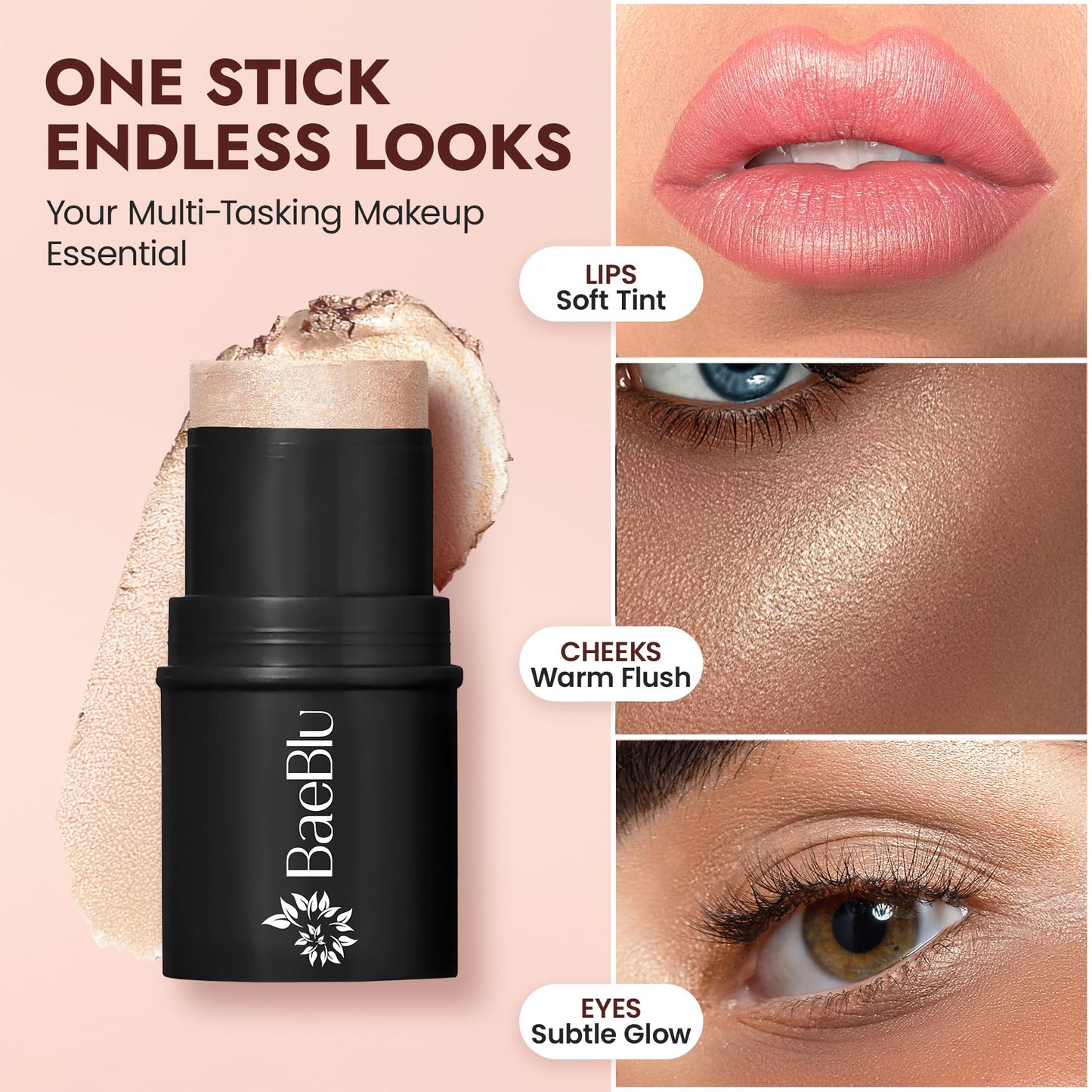 BaeBlu - Organic Blush Tube, Chardonnay - 100% Natural Vegan Cream Blush Sticks, Multi-Use Bronzer, & Highlighter for Lips, Cheeks & Eyes, Buildable Beauty & Personal Care BaeBlu