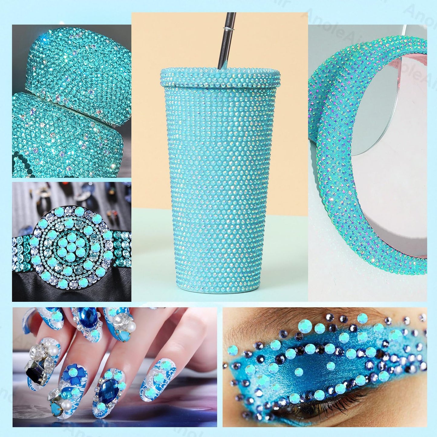 12000Pcs Lake Blue Rhinestones for Bedazzling Kit, 2/3/4/5/6mm Mix Sizes Jelly Bedazzling Resin Gems, Gems Bedazzling for Crafting, Flatback Beauty and Personal Care AnoleAir
