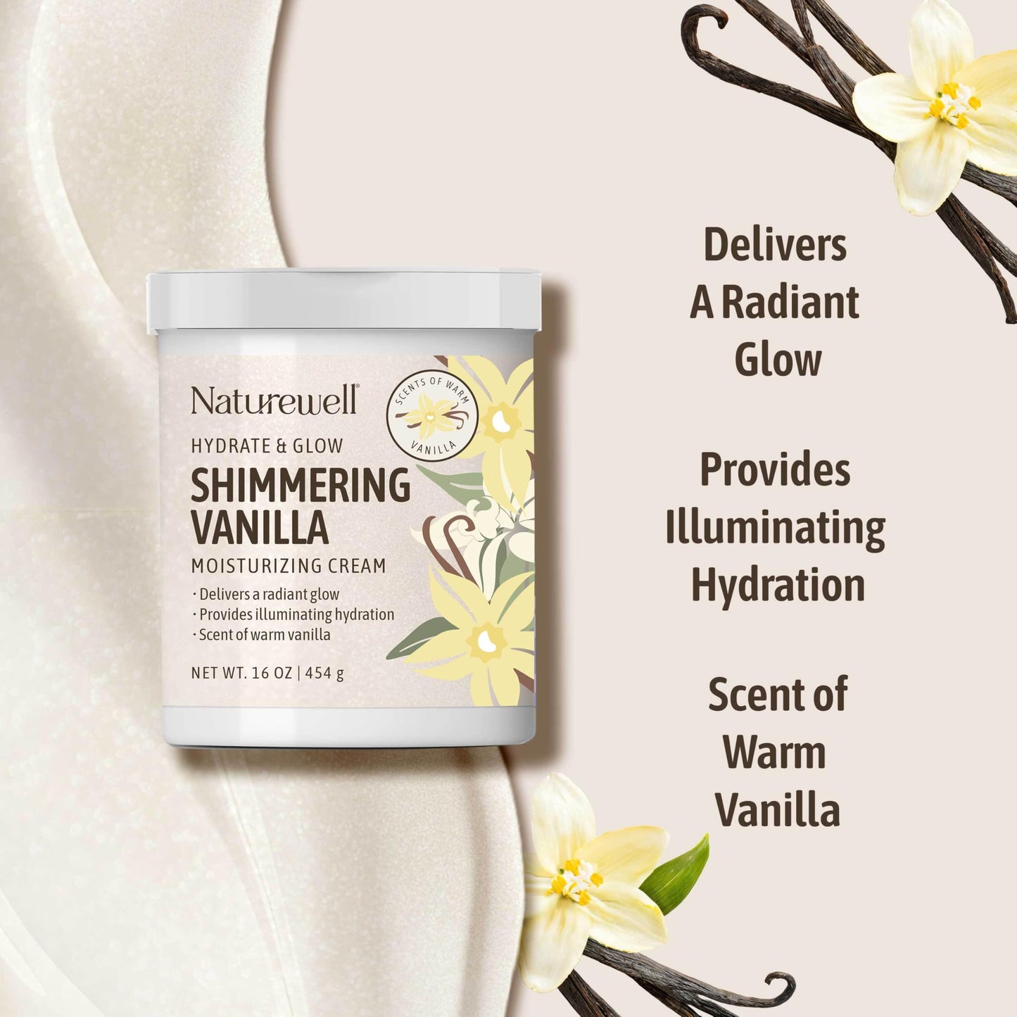 NATURE WELL Shimmering Vanilla Hydrate & Glow Moisturizing Cream For Face & Body, Intensely Nourishing & Softening, Delivers A Sparkling Radiance Beauty & Personal Care NATURE WELL