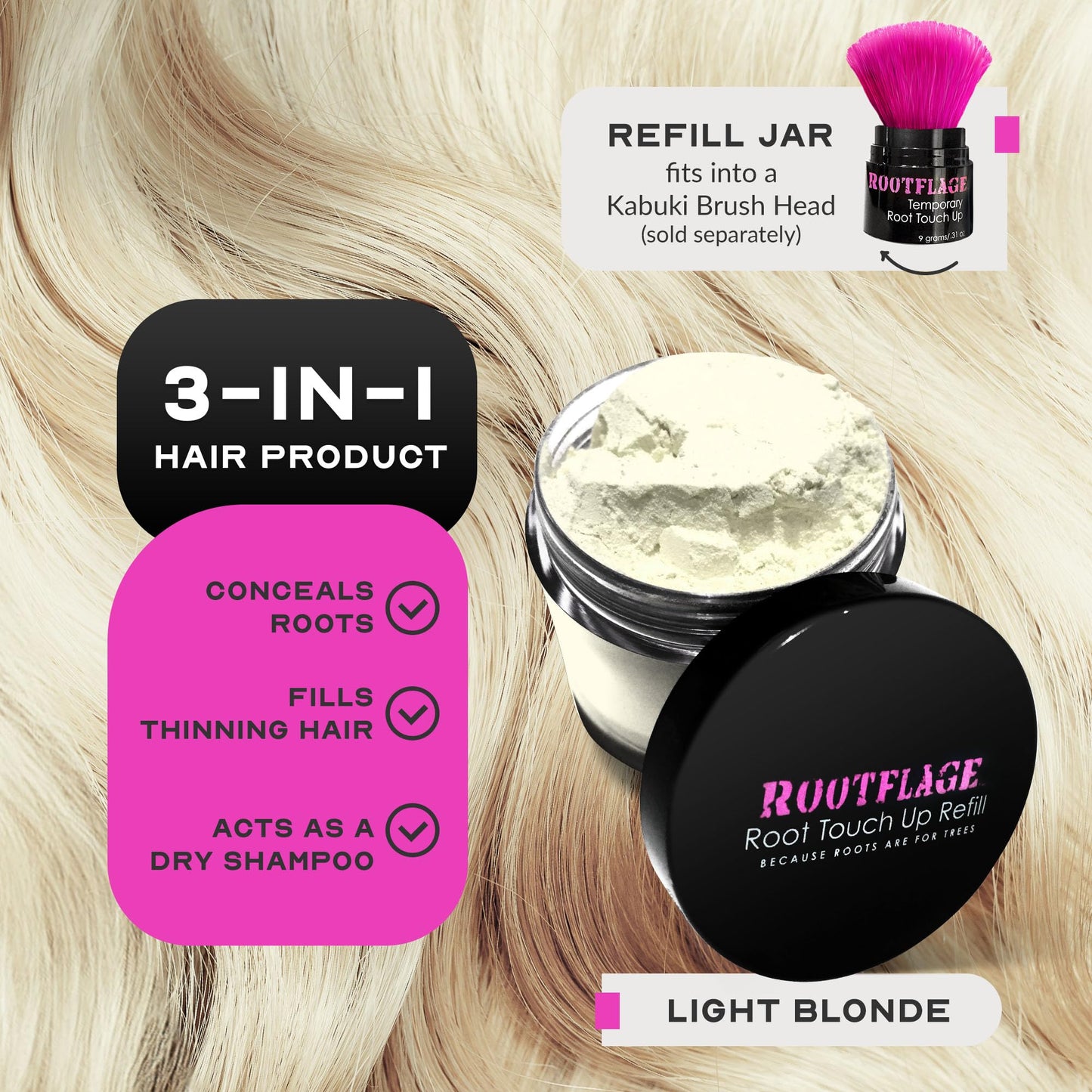 Rootflage Instant Blonde Root Touch Up - Temporary Hair Color with Thinning Hair Concealer and Brush (02 Light Blonde) Beauty & Personal Care Rootflage