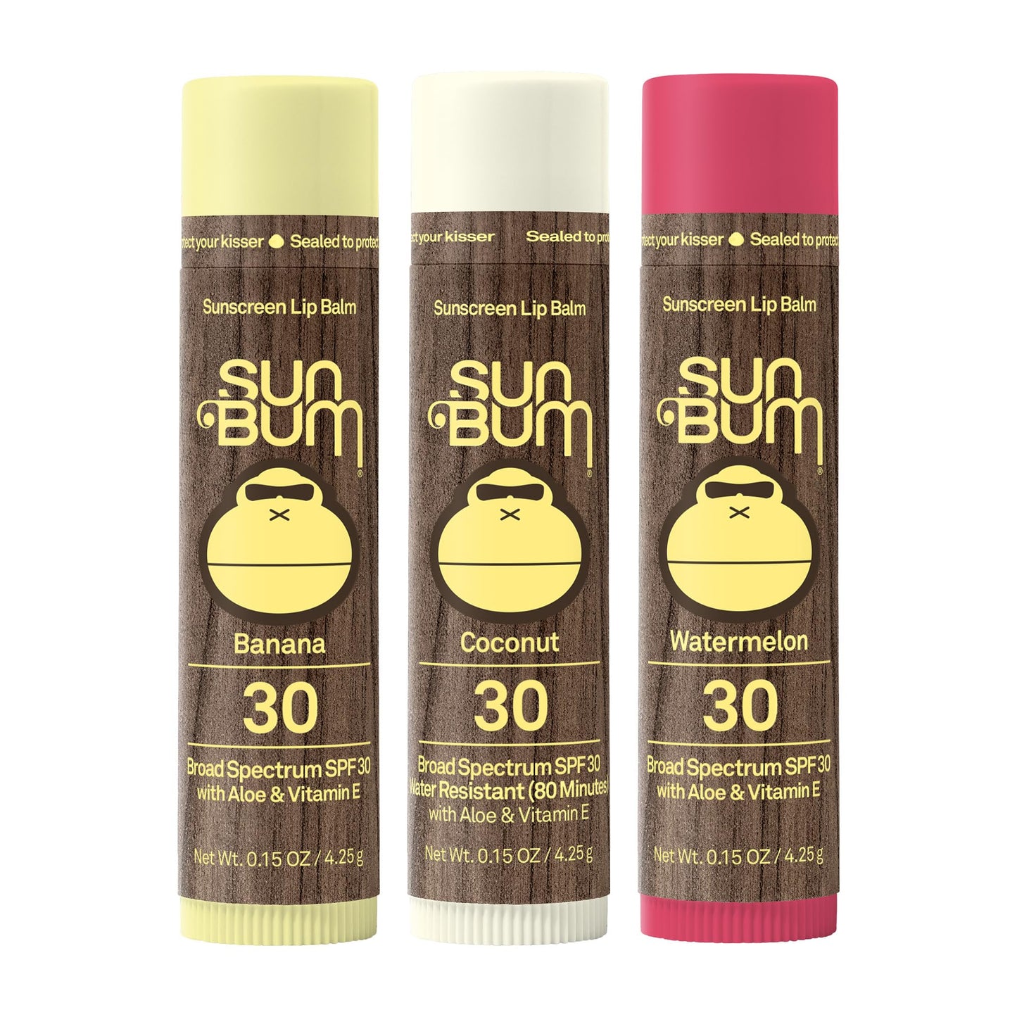 Sun Bum SPF 30 Sunscreen Lip Balm 3 Flavor Variety Pack - Coconut, Banana, Watermelon - Moisturizing Aloe Vera and Vitamin E - Vegan and Cruelty Free Beauty & Personal Care Sun Bum