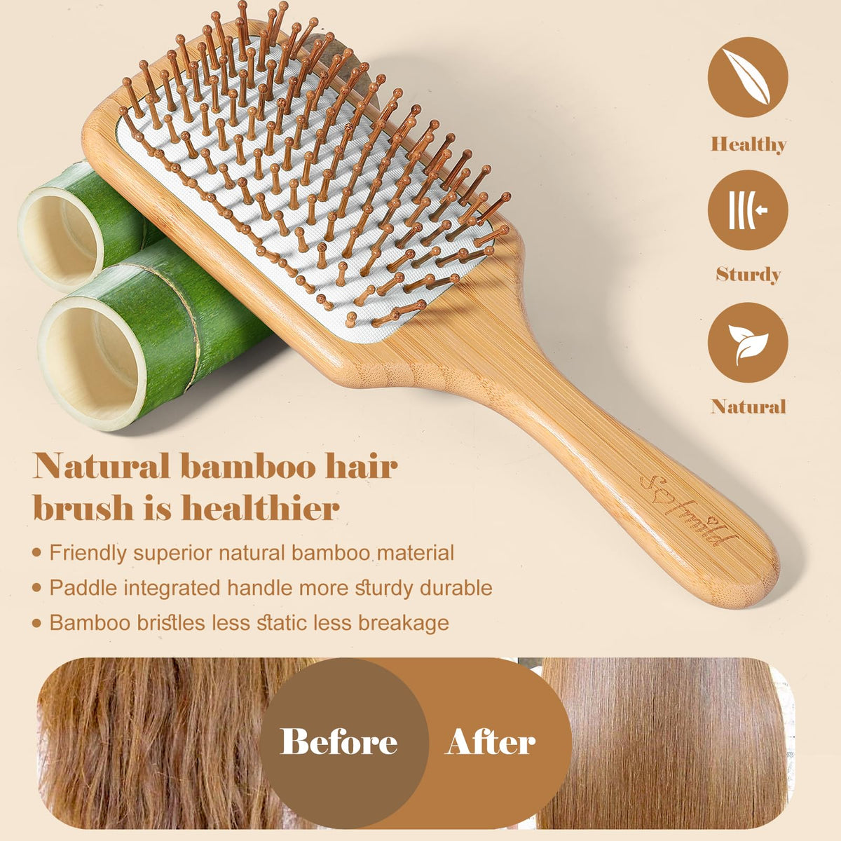 Hair Brush-Natural Wooden Bamboo Brush and Detangle Tail Comb, Paddle Hairbrush for Women Men and Kids Make Thin Long Curly Hair Health and Massage Beauty & Personal Care Sofmild