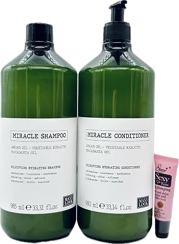 Maxy Look MIracle Silkifying Hydrating Shampoo and Conditioner 33.31 fl oz/985ml -Free Starry Lip Plumping Gloss 10ml (Compared to Maxima Nook) Beauty & Personal Care Maxy Look