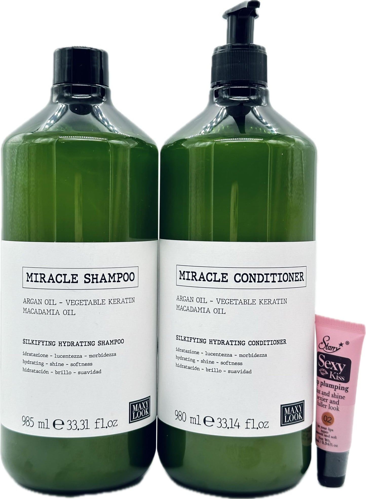 Maxy Look MIracle Silkifying Hydrating Shampoo and Conditioner 33.31 fl oz/985ml -Free Starry Lip Plumping Gloss 10ml (Compared to Maxima Nook) Beauty & Personal Care Maxy Look