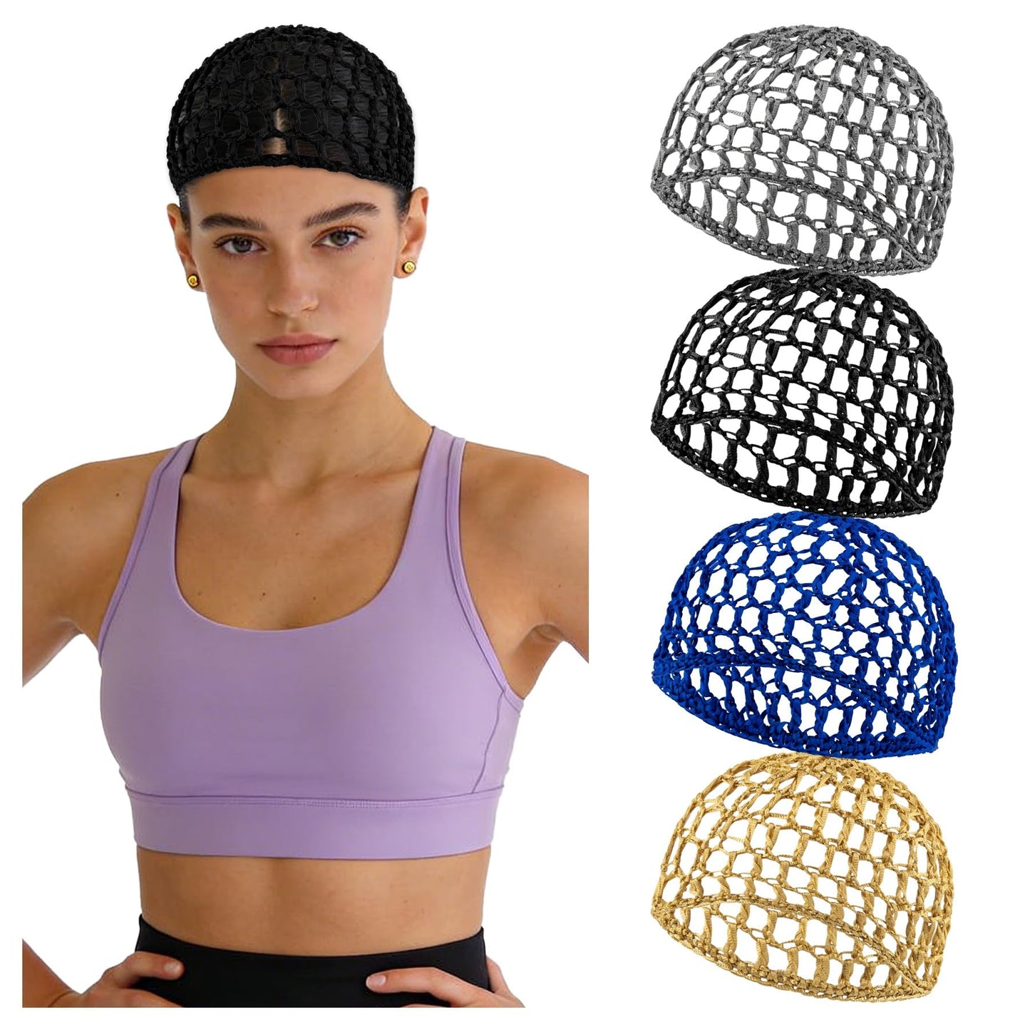 Framendino, 4 Pack Mesh Crochet Hair Net Rayon Knit Snoods Hat Thick Hairnet Snood Cover Ornament for Night Sleeping Accessories (4 Colors) Beauty and Personal Care Framendino
