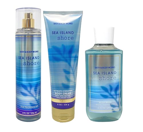 Sea Island Shore 8oz Fine Fragrance Mist, 10oz Shower Gel and 8oz Body Cream 3-Piece Bath and Body Bundle Beauty & Personal Care Bath & Body Works