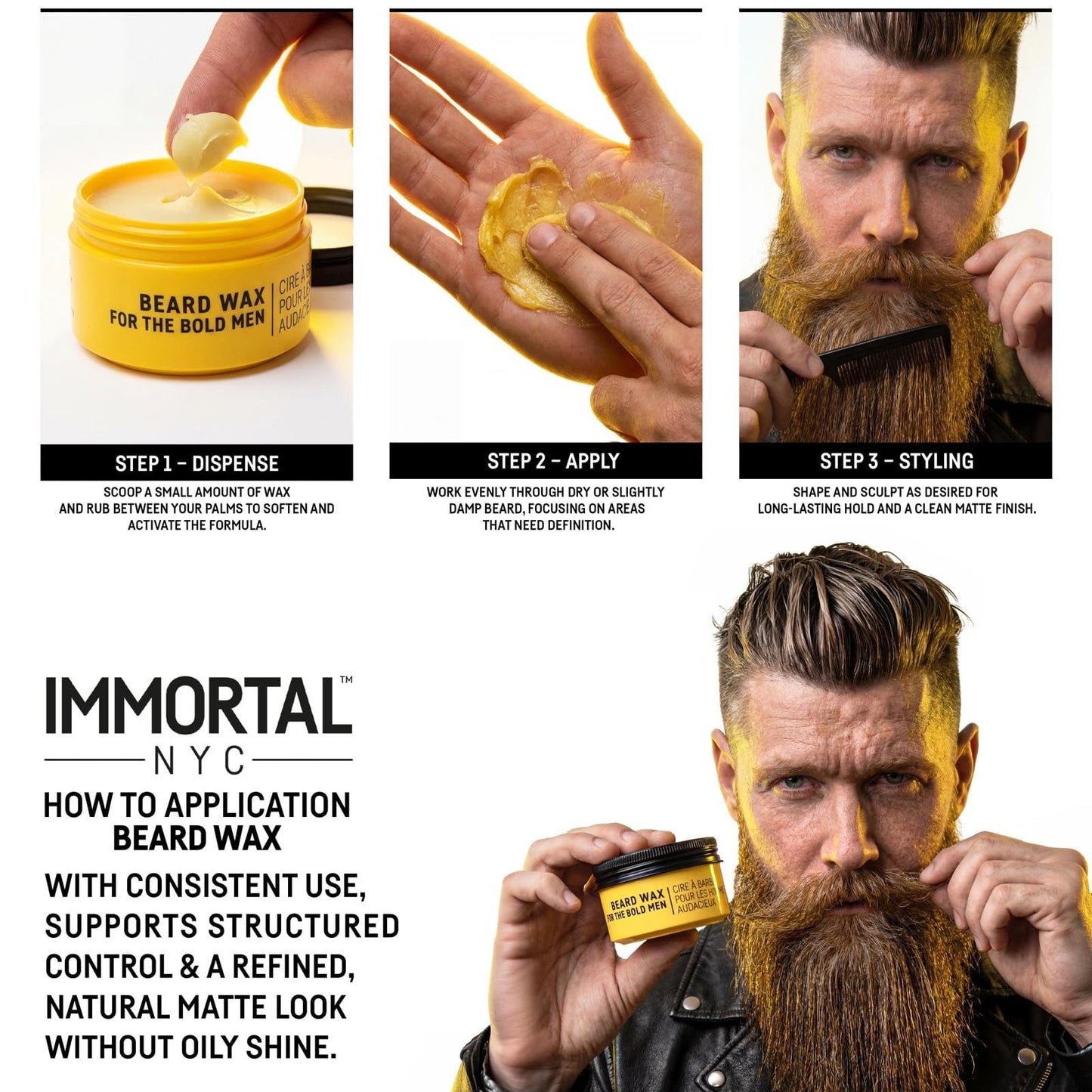 Immortal NYC Beard King Beard Wax, 1.7 oz/ 50 ml - Strong Hold - Precise Styling & Shape - Tames Stray Hairs Beauty and Personal Care Immortal NYC