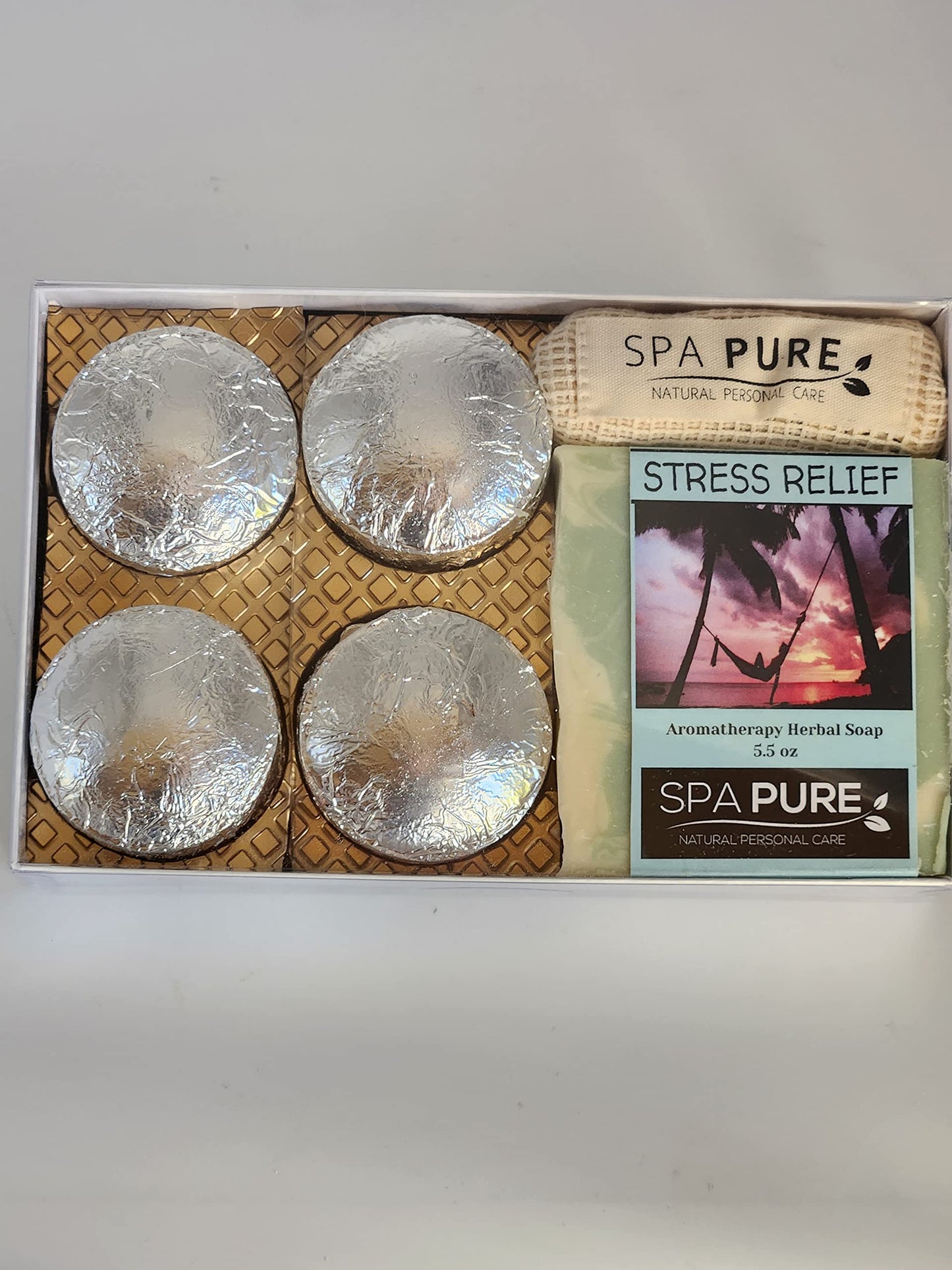 Spa Pure Aromatherapy Gift Set - Stress Relief Artisan Soap & 4 Shower Steamers - Made with Plant Based Ingredients - Cotton Shower Bag & Soap Bag Beauty and Personal Care Spa Pure