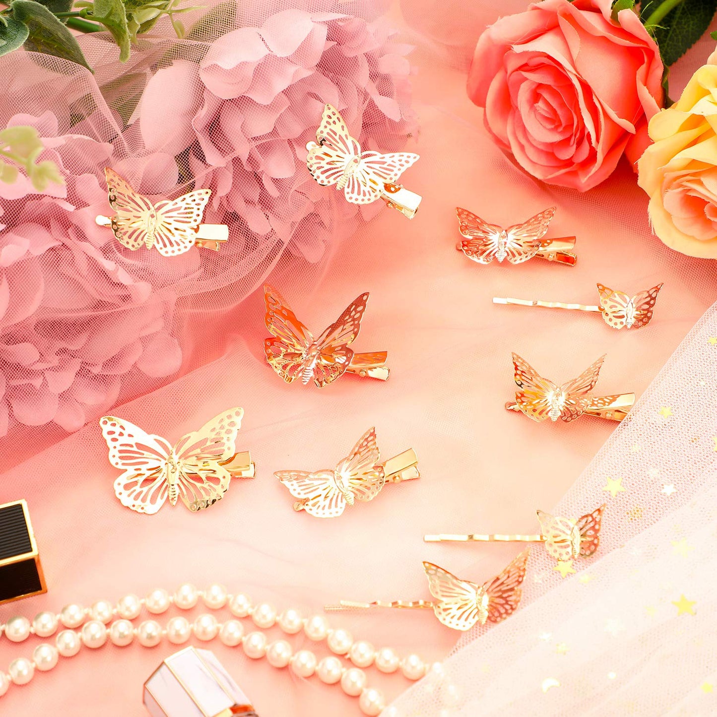 24 Pieces Halloween Butterfly Hair Clips Metal Butterfly Hair Clamps Metallic Hollow Butterfly Hairpins Clips Hair Accessories for Women Girls Beauty & Personal Care WILLBOND