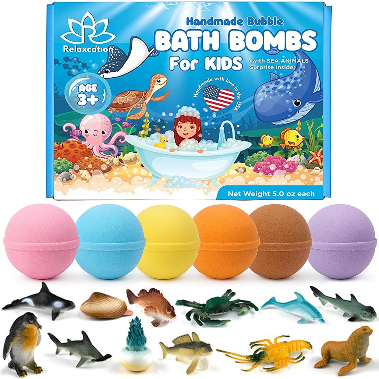 Made in USA Bath Bombs for Kids Surprise Toys Inside SEA Animals - 36 Ocean Toys Like Shark or Jellyfish - Natural Safe Bath Bombs Gift Set for Girls Beauty and Personal Care Relaxcation