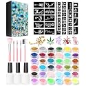 Temporary Glitter Tattoo Kit for Kids makeup,30 Body Glitter,3 Glitter Glue,5 Sheets Tattoos Stencil,5 Pcs Makeup Brush,6 Fluorescent Beauty & Personal Care DouborQ