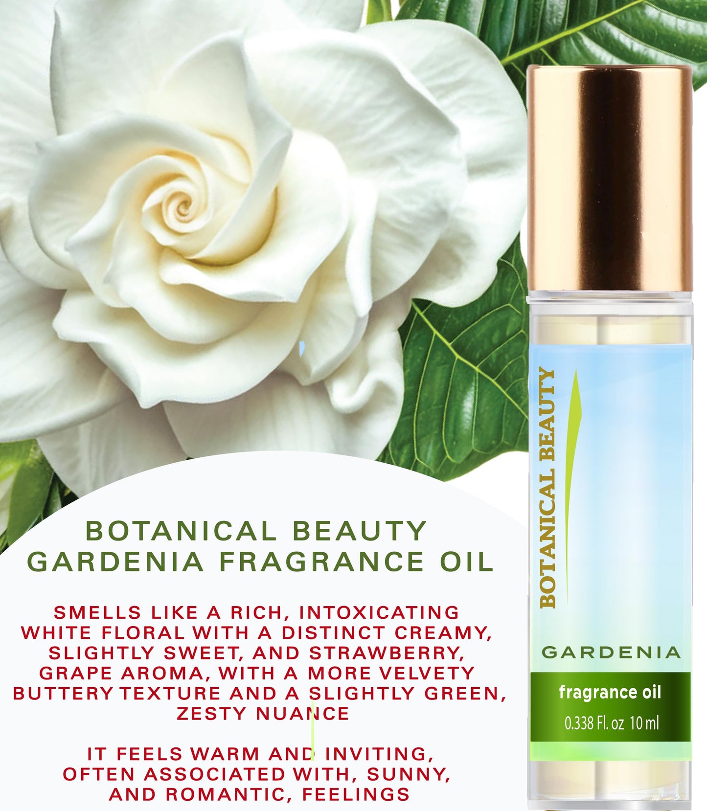 Botanical Beauty GARDENIA FRAGRANCE OIL ROLL-ON 0.338 Fl Oz 10 ml Rollerball Perfume, Long Lasting an luxury scent of blend of Lily of the Valley Beauty & Personal Care Botanical Beauty