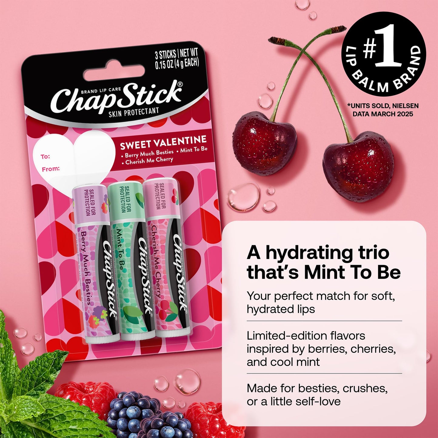 ChapStick Sweet Valentine Gift Lip Balm, Hydrating & Moisturizing Lip Care For Dry, Chapped Lips, Limited Edition Flavors, 3 Pack Variety, 0.15 OZ EA Beauty & Personal Care ChapStick
