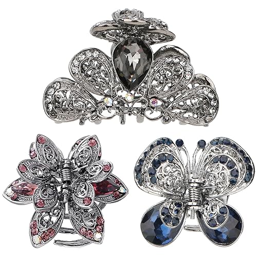 kilofly 3pc Vintage Crystal Hair Claw Clips Long Thick Hair Metal Clamps Beauty & Personal Care kilofly