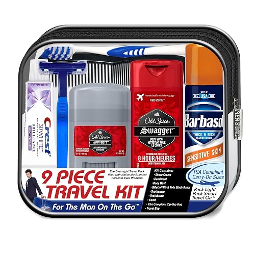 Convenience Kits International Men's Deluxe, 9-Piece Kit with Travel Size TSA Compliant Essentials , Featuring: Old Spice Products in Reuseable Beauty & Personal Care Convenience Kits International