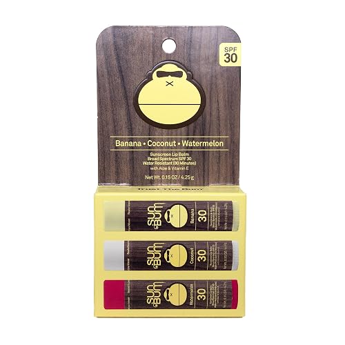 Sun Bum SPF 30 Sunscreen Lip Balm 3 Flavor Variety Pack - Coconut, Banana, Watermelon - Moisturizing Aloe Vera and Vitamin E - Vegan and Cruelty Free Beauty & Personal Care Sun Bum