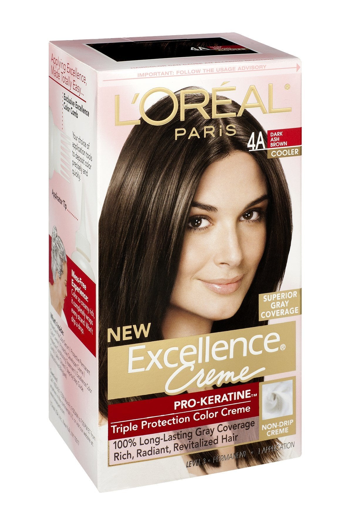 L'Oreal Paris Excellence Creme Haircolor, Dark Ash Brown [4A] (Cooler) 1 ea (Pack of 9) Beauty & Personal Care L'Oreal Paris
