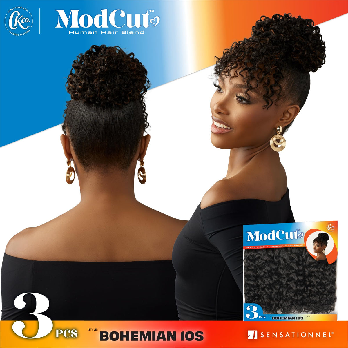 Sensationnel Curls Kinksandco ModCut 3pcs Bundles -Bohemian 10S,1B OFFBLACK