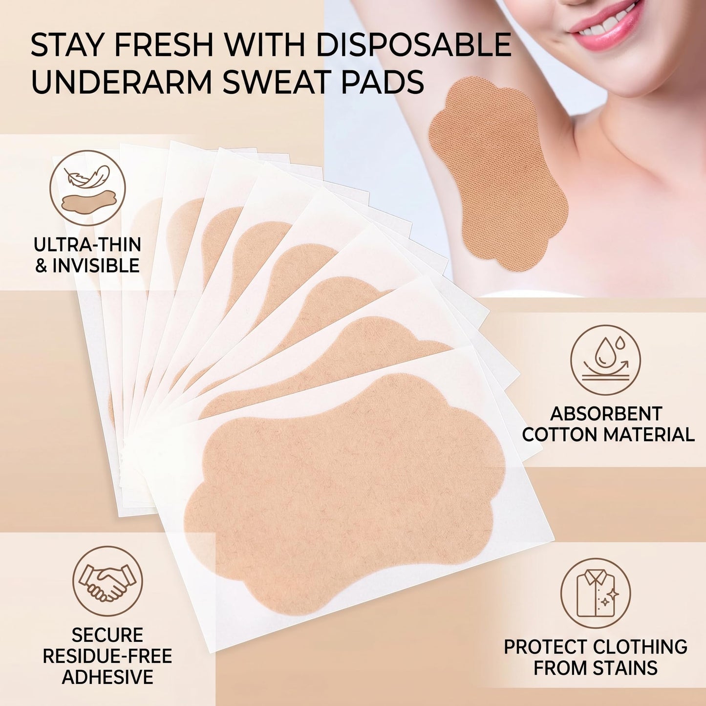 Underarm, 50Pcs Disposable Stretch Cotton Sweat Absorbent Patch for Men Women, Slim Sweat Absorption Pads for Exercising Beauty and Personal Care Pomya