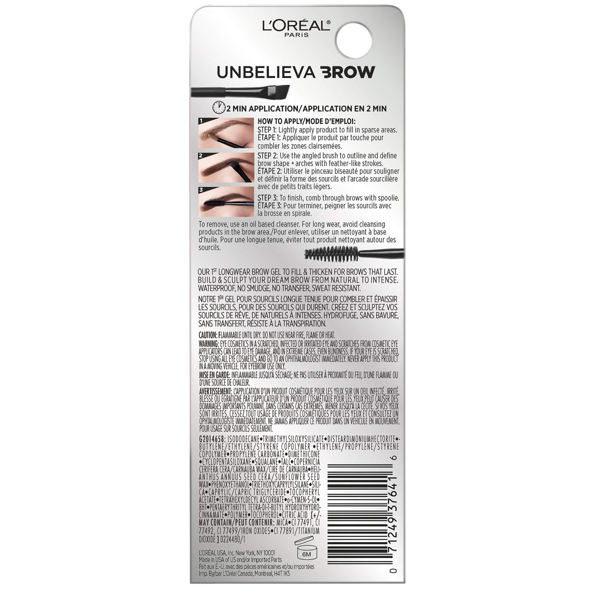 L'Oreal Paris Unbelieva-Brow Longwear Waterproof Tinted Brow Gel, Smudge-resistant, Transfer- Proof, Quick Drying, Easy and quick application