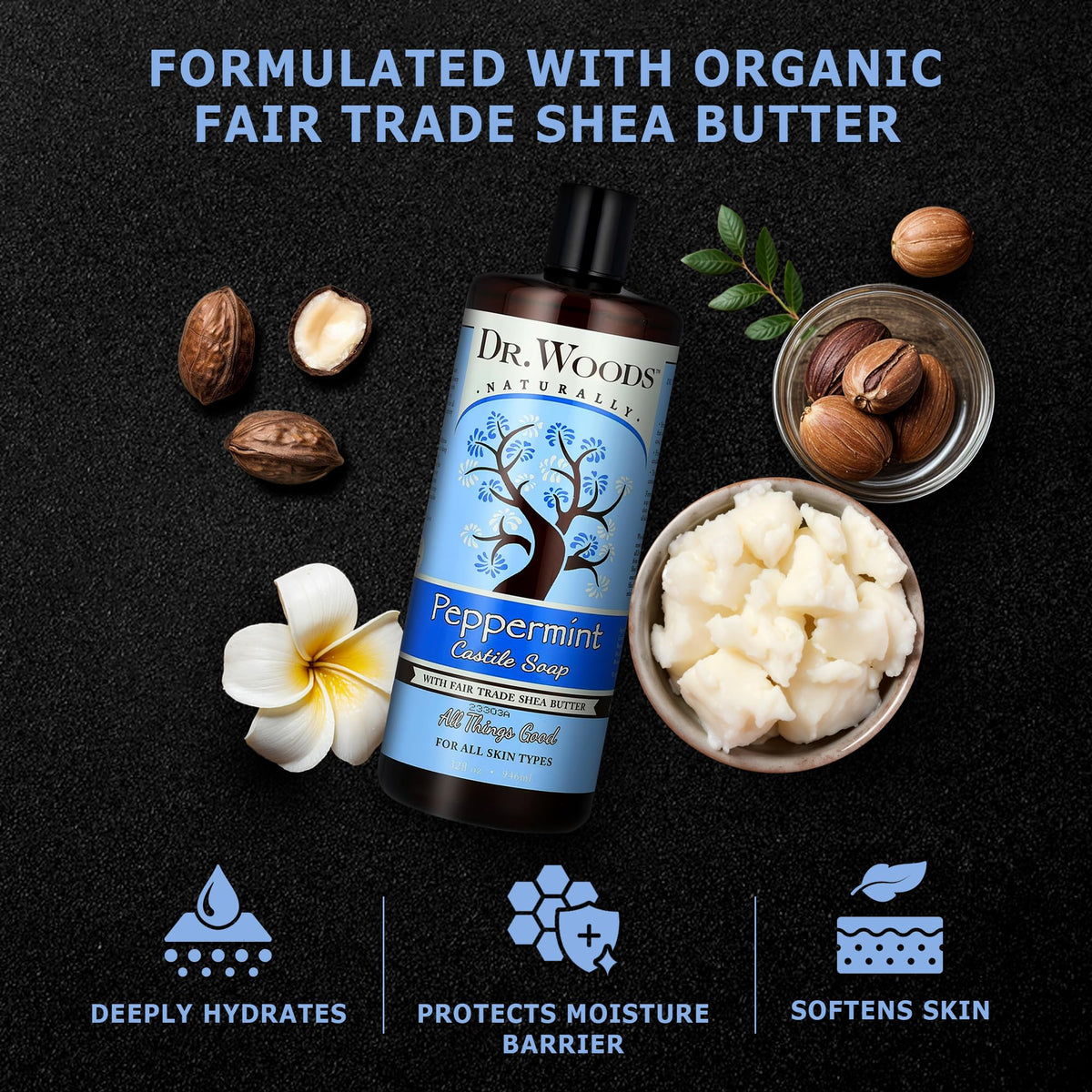 Dr. Woods Peppermint Liquid Castile Soap- Castile Soap with Pure Peppermint Oil, Body Wash for Men and Women, Organic Shea Butter, Natural Cleaner Beauty & Personal Care Dr. Woods