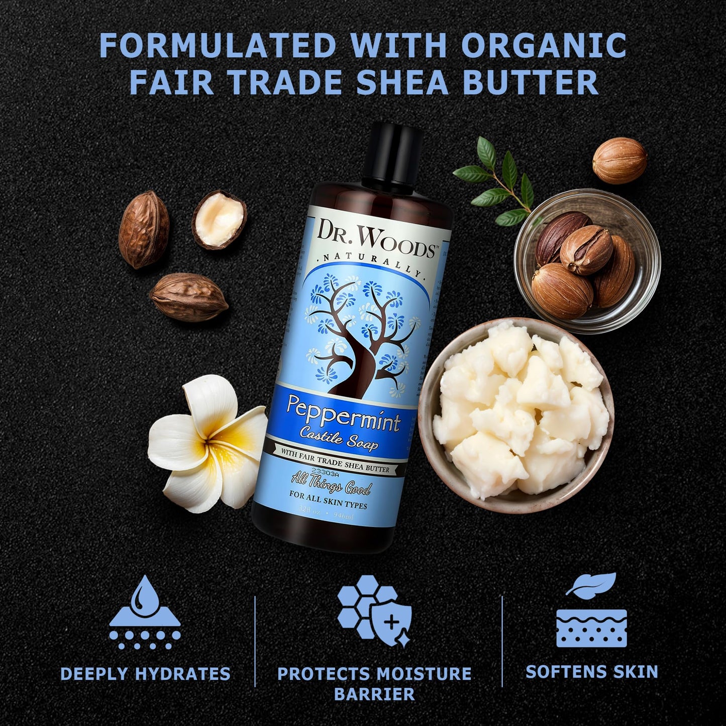 Dr. Woods Peppermint Liquid Castile Soap- Castile Soap with Pure Peppermint Oil, Body Wash for Men and Women, Organic Shea Butter, Natural Cleaner Beauty & Personal Care Dr. Woods