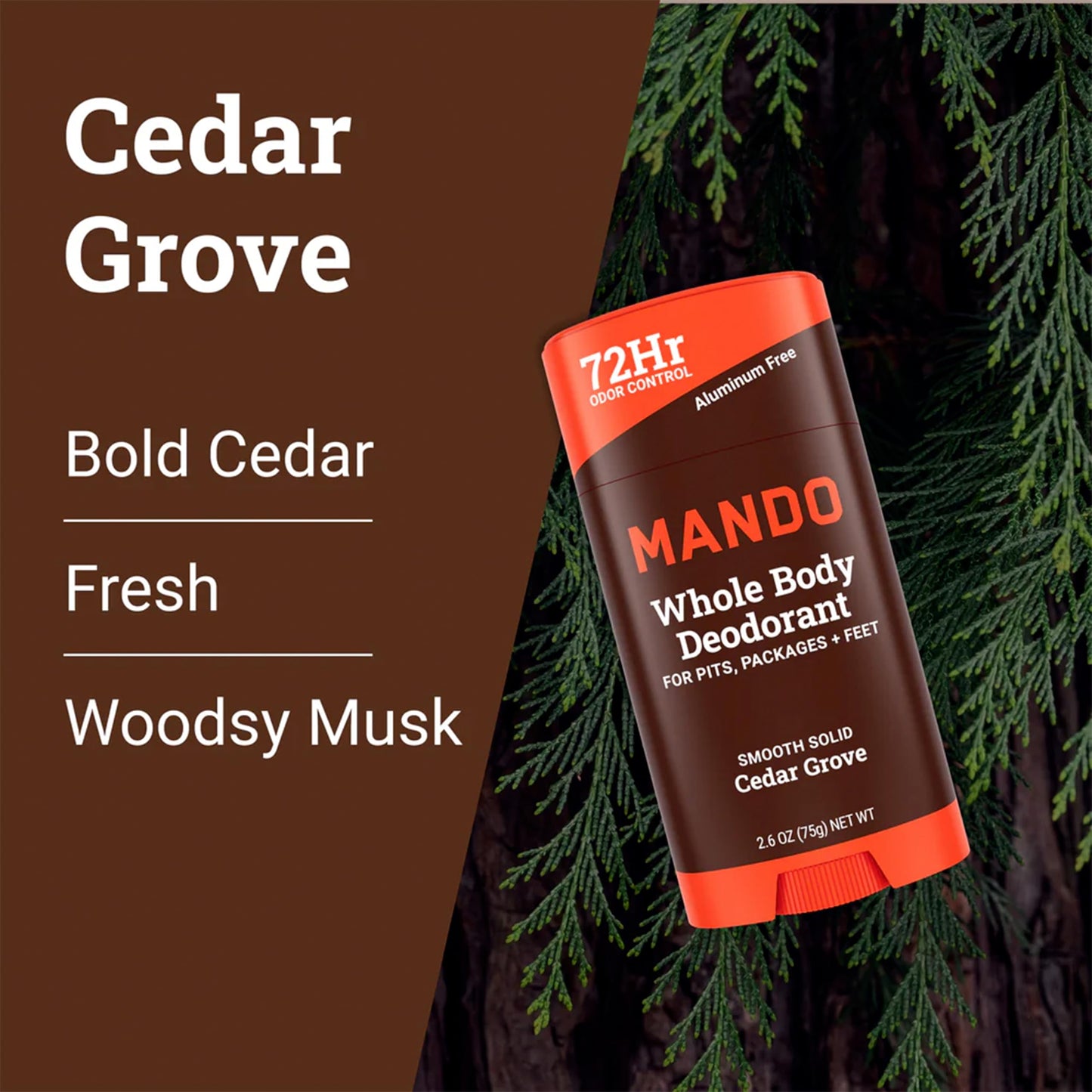 Mando Whole Body Deodorant - Men's Aluminum-Free Smooth Solid Stick Deodorant - Clover Cedar Grove - 2.6oz - Pack Of 01 Beauty and Personal Care Mando