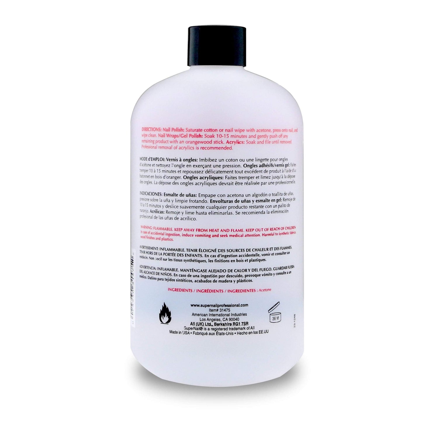 Supernail Pure Acetone Nail Polish Remover - Professional Strength for Acrylic, Gel & Dip Powder, Fast & Quick Gel Nail Polish Remover, 16 fl oz Beauty & Personal Care SuperNail
