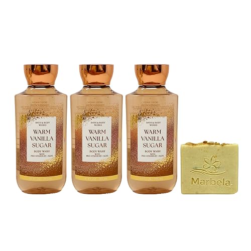 Bath & Body Works Warm Vanilla Sugar - 3 Body Washes with a Perfectly Peeled Bar Soap Beauty & Personal Care Bath & Body Works
