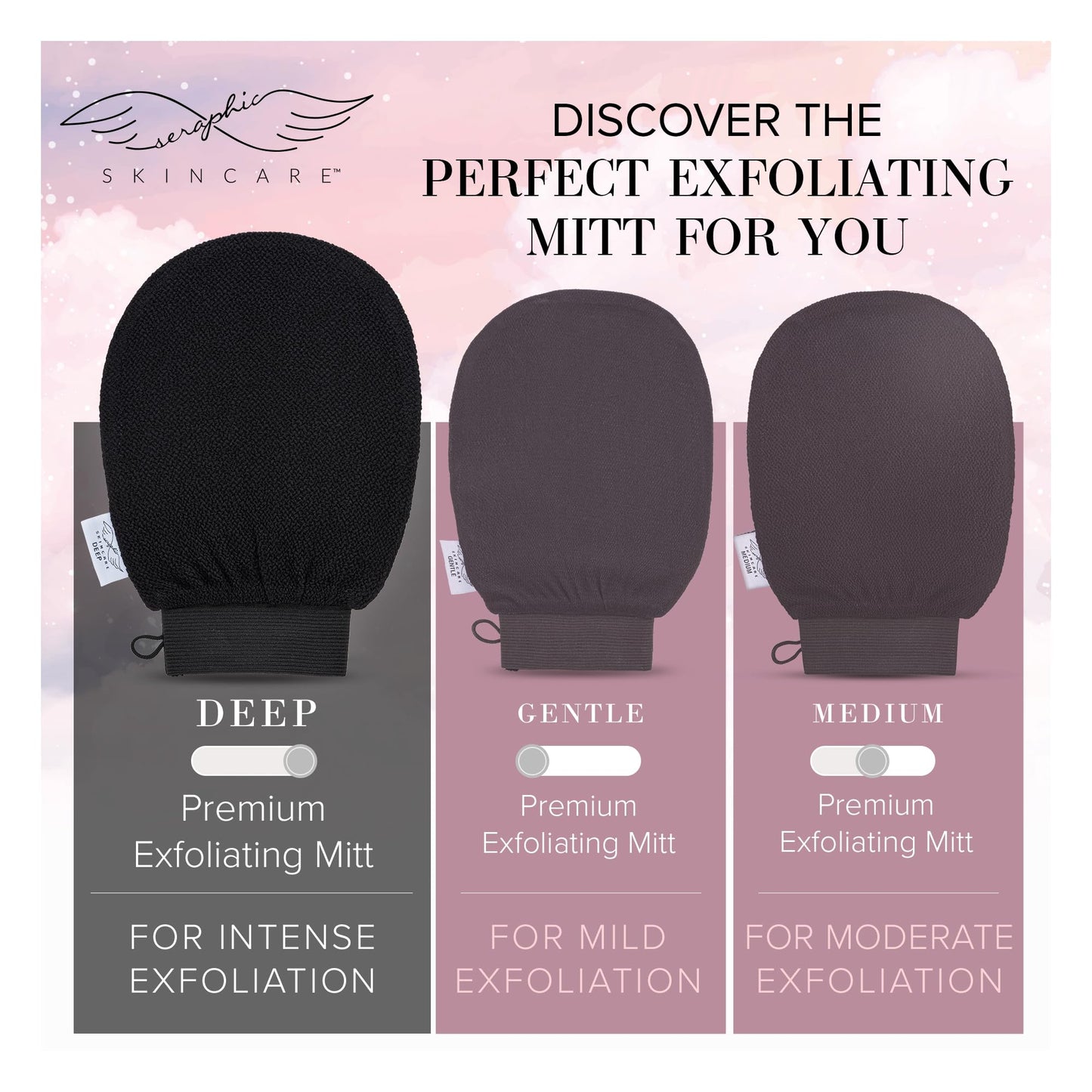 Seraphic Skincare Premium Exfoliating Mitt for Body, Deep - Viscose Fiber Korean Exfoliating Glove for Normal to Dry Skin - Body Exfoliator Beauty and Personal Care SERAPHIC SKINCARE