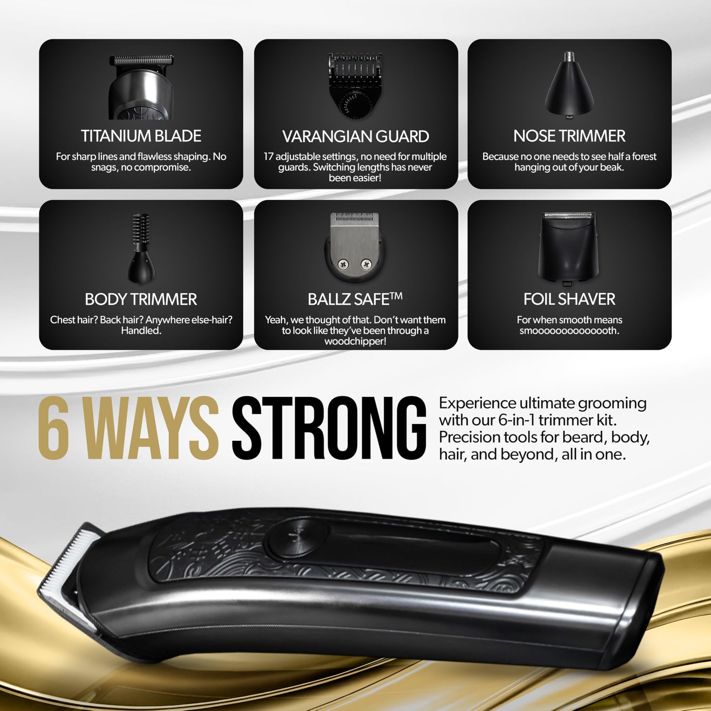 The Beard Struggle Varangian Beard Trimmer® 6-in-1 for Hair, Beard, Body & Beyond, Titanium Blade, 17 Length Adjustable Blade with Digital LED Beauty and Personal Care The Beard Struggle