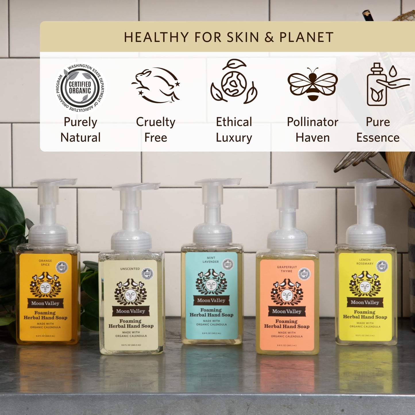 Moon Valley Herbal Foaming Hand Soap, Lemon Rosemary, Mint Lavender, Grapefruit Thyme Three Pack, Vegan, Recyclable Bottle Beauty & Personal Care Moon Valley Organics