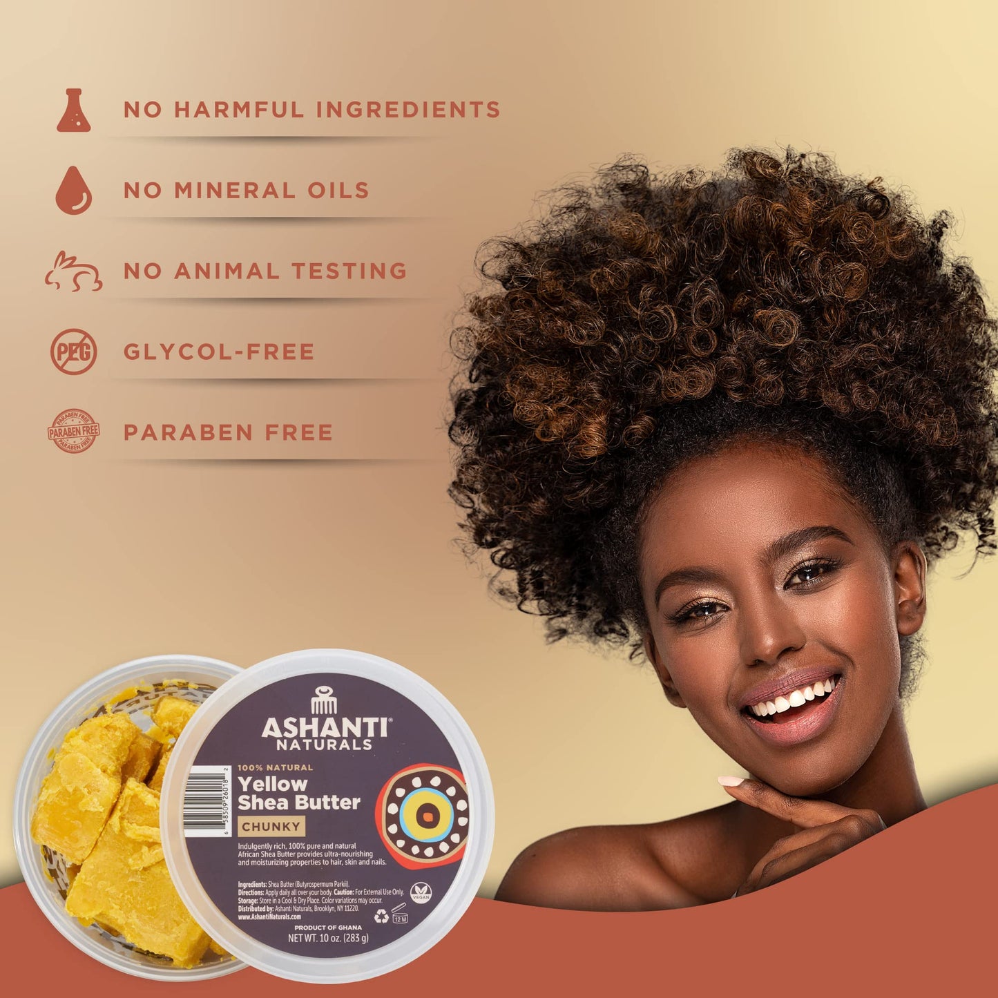 Ashanti Naturals Yellow Chunky Raw Shea Butter | Unrefined African Shea Butter from Ghana | 100% Natural Moisturizer, No Additives, Moisturizing Beauty & Personal Care Ashanti Naturals