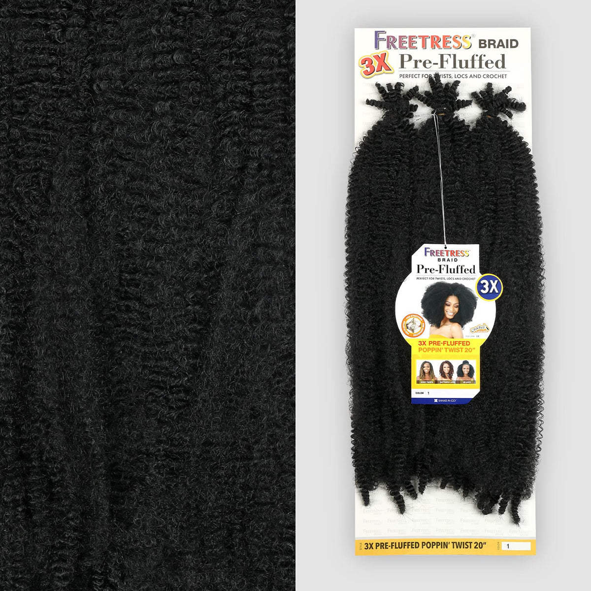 SHAKE N GO FreeTress Crochet Braids 3X Pre-Fluffed Poppin Twist 20 inch (5-PACK, T27)