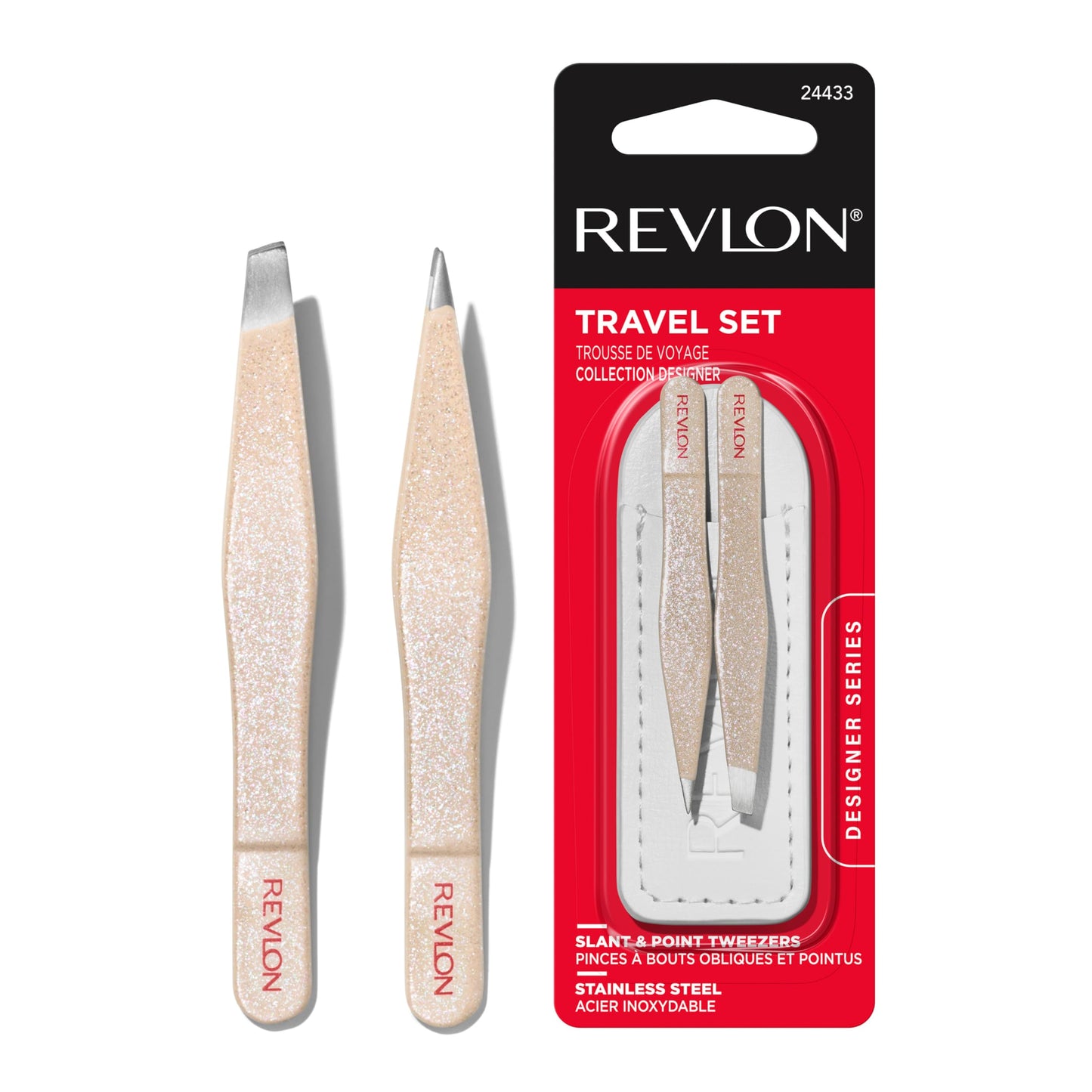 Revlon Designer Series Mini Tweezer Set, Hair Removal Tool Kit with Slant & Point Tips, Portable and Easy to Use, Made with Long Lasting Stainless Beauty & Personal Care REVLON