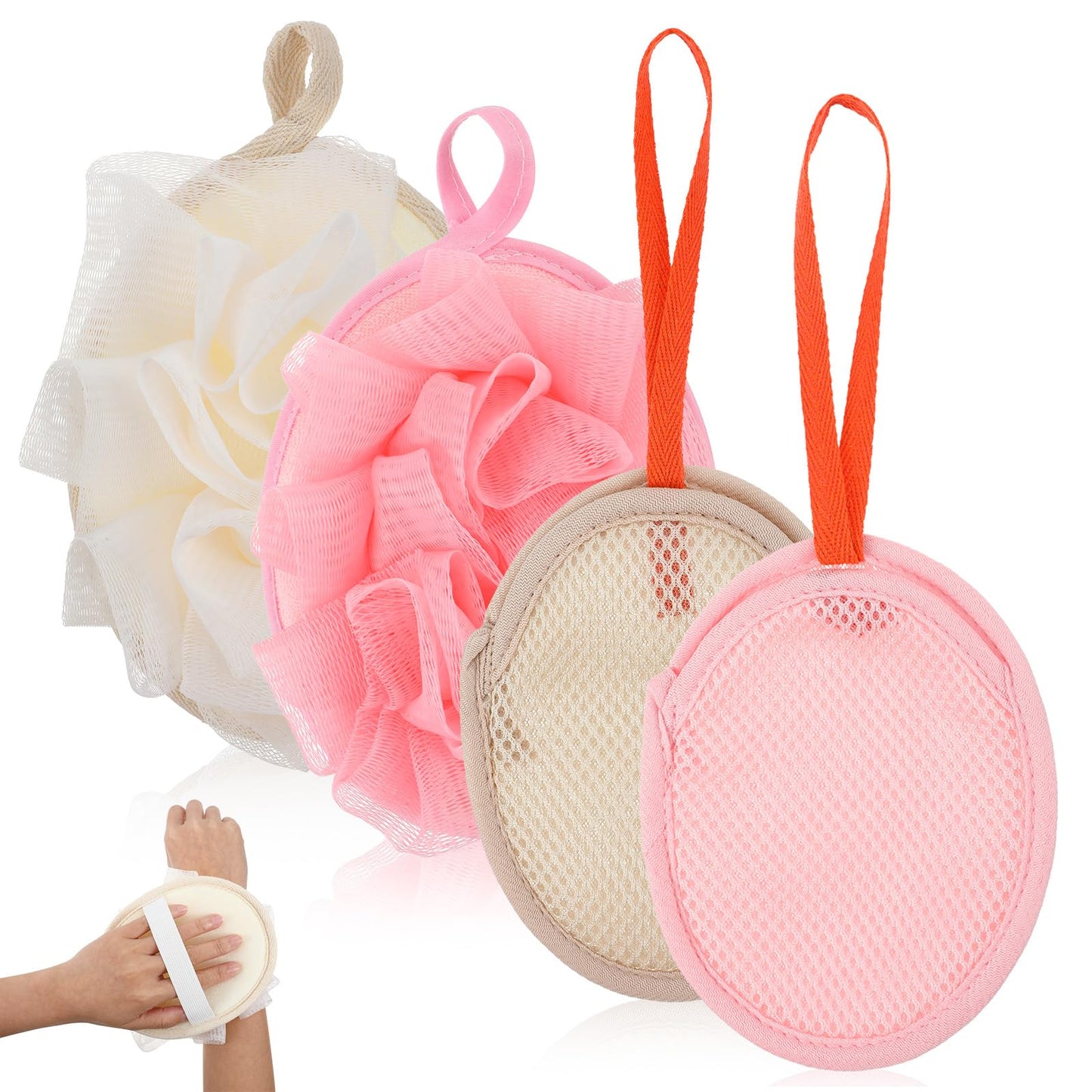 WJIAAA Mini Loofah Travel Size, 2 Pcs Small Loofah with 2 Pcs Soap Saver Pouch, Soft Exfoliating Sponge for Shower & Bath, Polyester Material Beauty and Personal Care WJIAAA