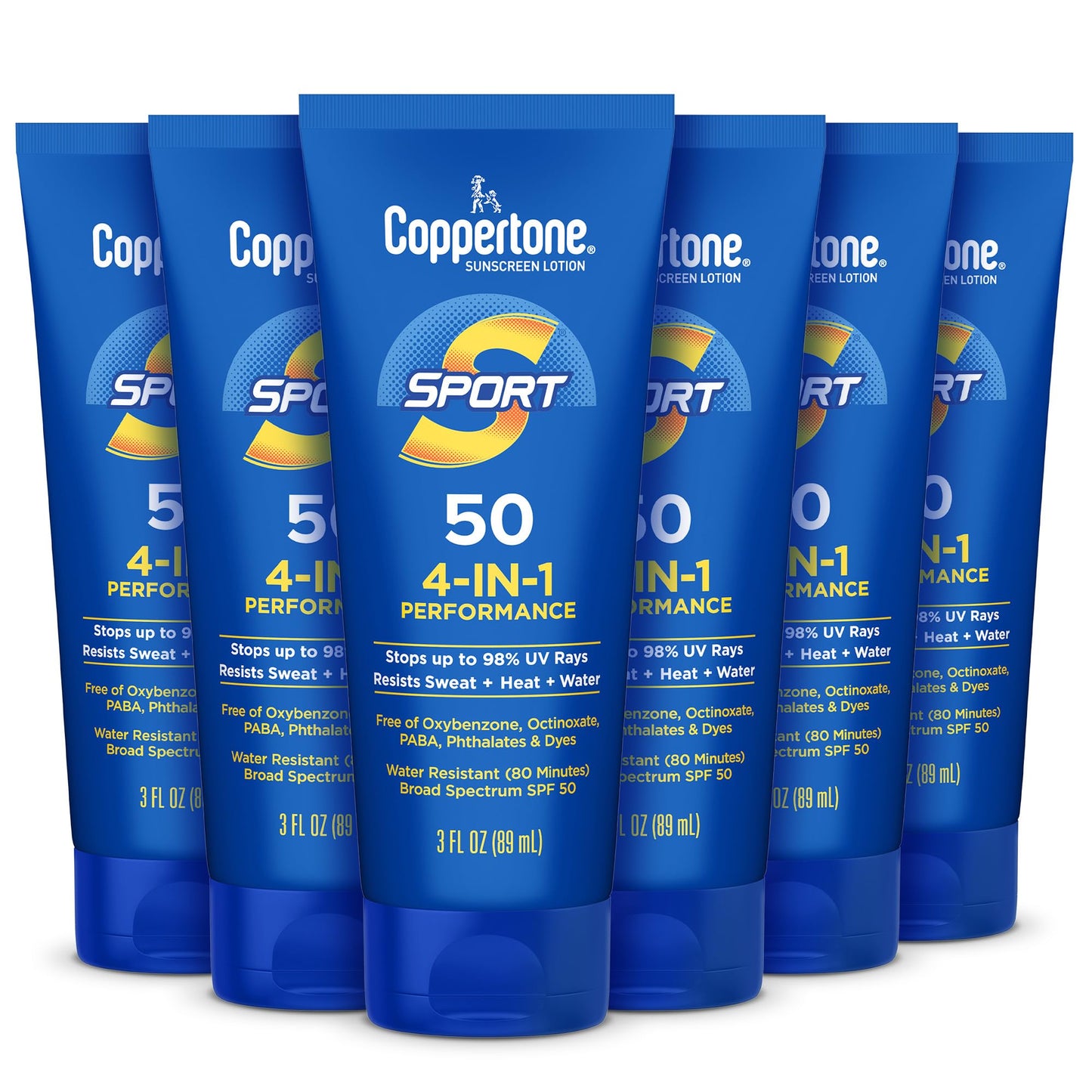 Coppertone Sport Sunscreen Lotion SPF 50, Sweat, Heat and Water Resistant Sunblock, Lightweight, Oxybenzone Free, Travel Size Sunscreen Bulk Pack, 3 Beauty & Personal Care Coppertone