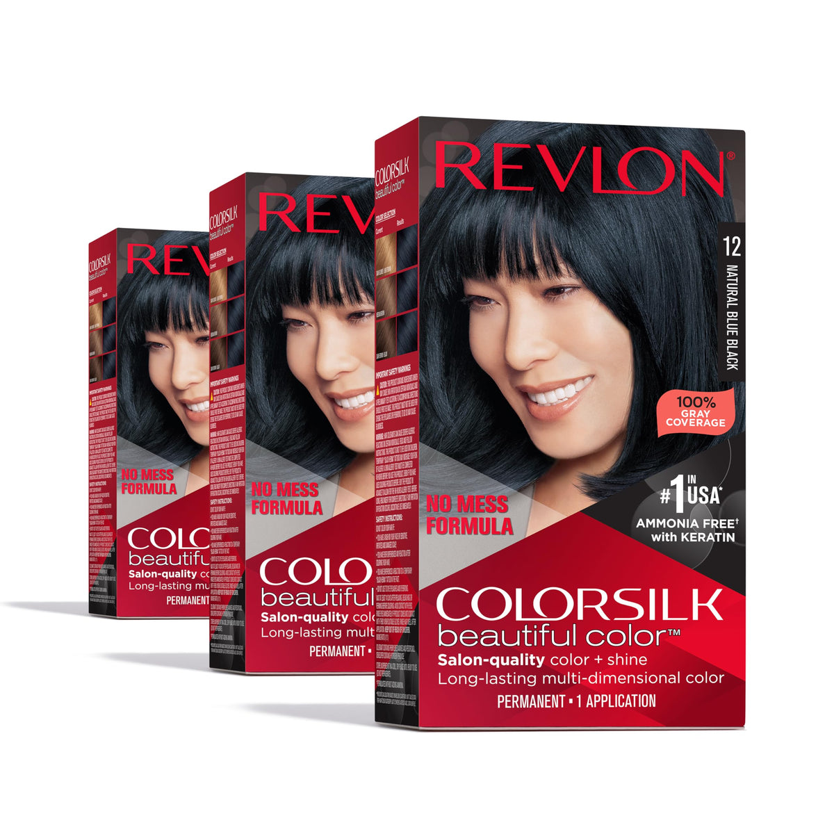 Revlon Colorsilk Beautiful Color Permanent Hair Color, (OLD VERSION) 12 Natural Blue Black (Pack of 3) Beauty & Personal Care REVLON