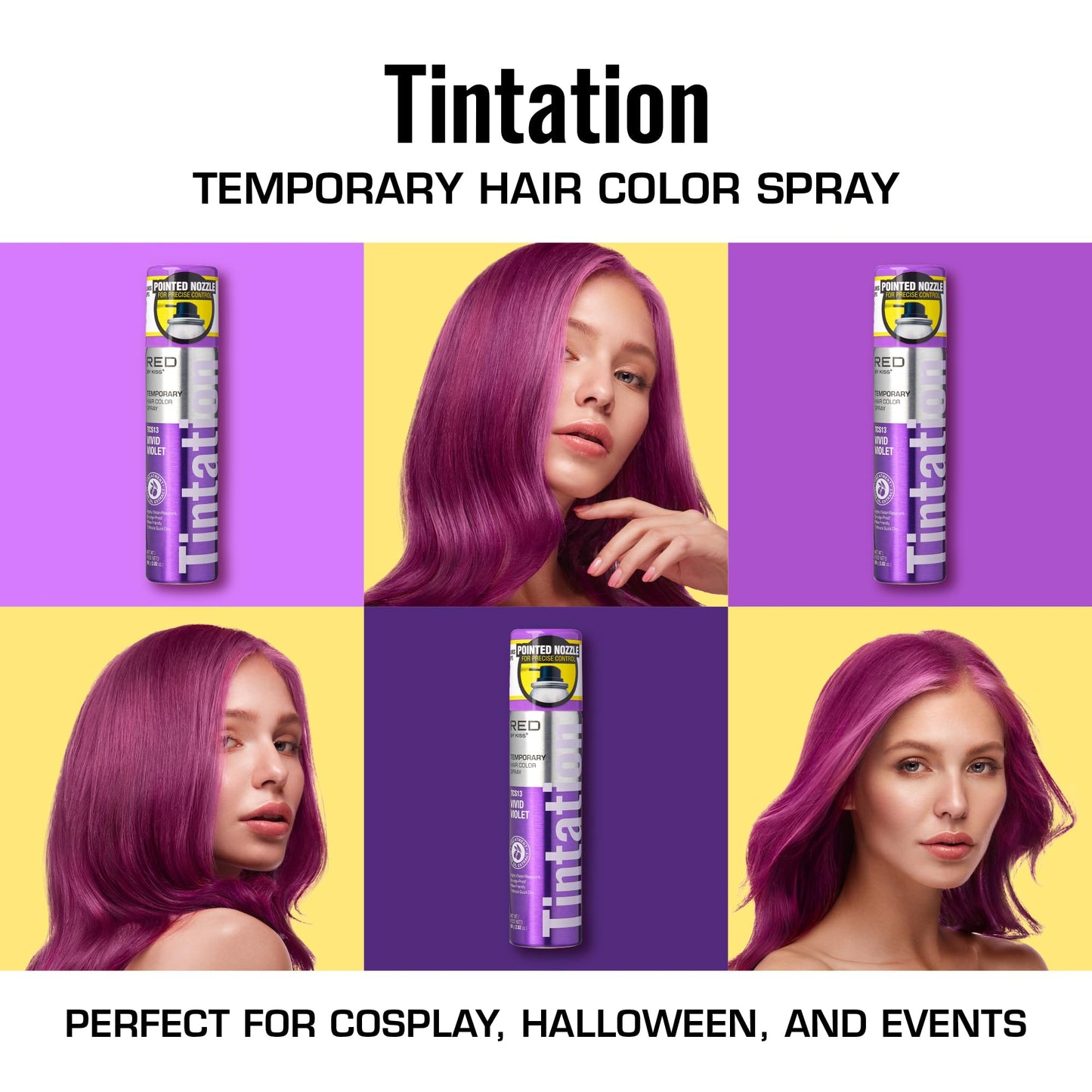 Red by Kiss Tintation Temporary Hair Color Spray 2.82oz, Quick-Dry & Smudge-Proof, Vivid Color Washable Hair Dye, Styling Spray Cosplay Halloween Beauty & Personal Care Red by Kiss