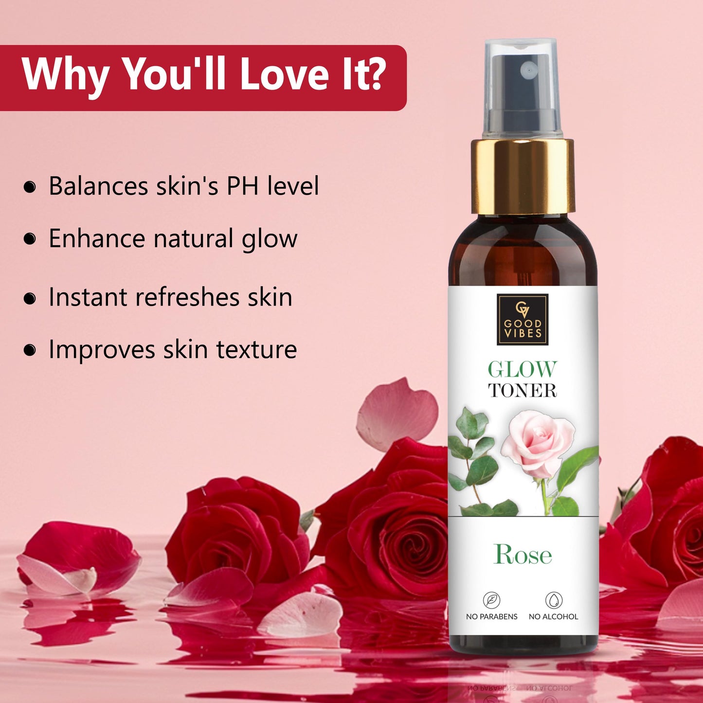 Good Vibes Rose Glow Face Toner Spray | Balances pH | Minimize Pores | Refreshing & Hydrating Facial Mist | Paraben & Alcohol Free | 4.06 Fl Oz/120ml Beauty & Personal Care Good Vibes