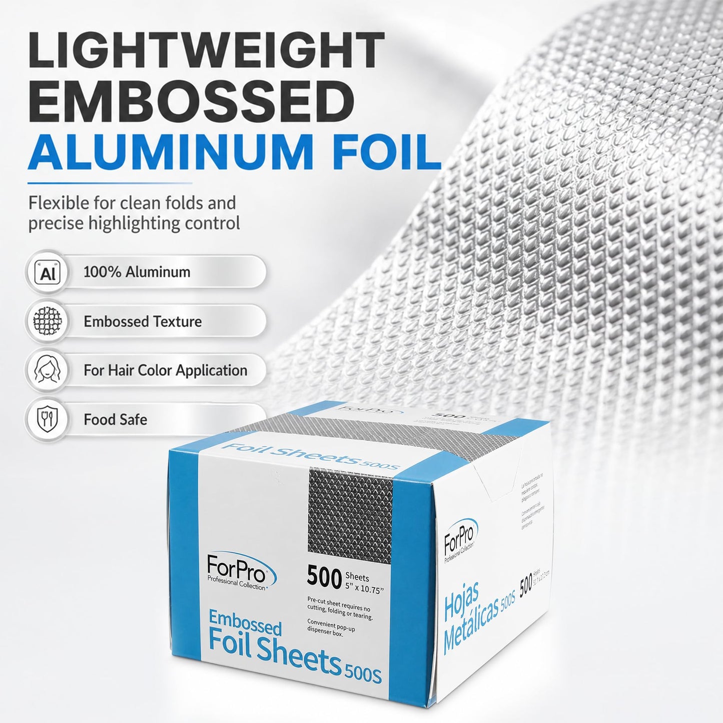 ForPro Professional Embossed Pop-Up Hair Foil Sheets for Salon Hair Color & Highlights, Pre-Cut Aluminum Foils, Non-Slip Embossed Texture, 5" W x Beauty & Personal Care ForPro Professional Collection