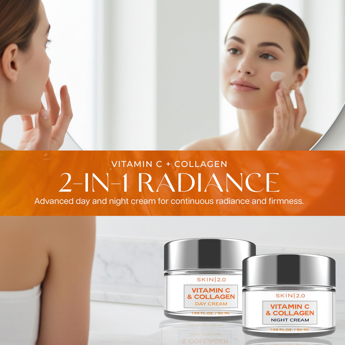 Skin 2.0 Vitamin C & Collagen Face Moisturizer - Anti Aging Day & Night Cream for Smooth & Radiant Skin, Firms & Restores Dull Complexion Beauty & Personal Care Skin 2.0
