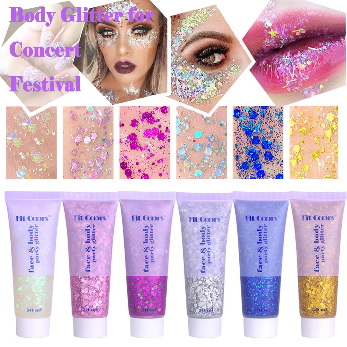Body Glitter Face Glitter Gel: Singer Concerts Disco Festival Rave Accessories Face Glitter Makeup 150ml Chunky Sequins Mermaid Face Body Hair Glitter Beauty & Personal Care Angels Beauty