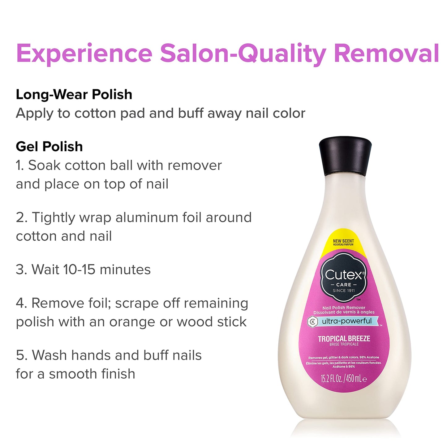 Cutex Gel Nail Polish Remover, Ultra-Powerful & Removes Glitter and Dark Colored Paints, Tropical Breeze Scent, 15.2 Fl Oz Beauty and Personal Care Cutex