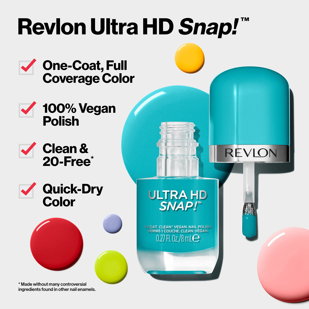 REVLON Ultra HD Snap Nail Color, Natural Rich Glossy Polish, 100% Vegan Formula, No Base or Top Coat Needed, 014 Red and Real, 0.27 fl oz Beauty & Personal Care REVLON
